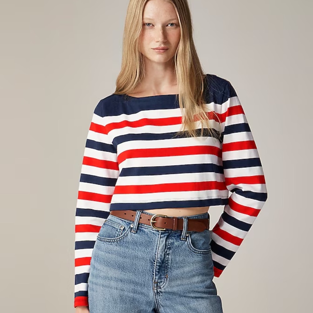 J. Crew - Ultra Cropped Striped Mariner Cotton Boatneck T-Shirt